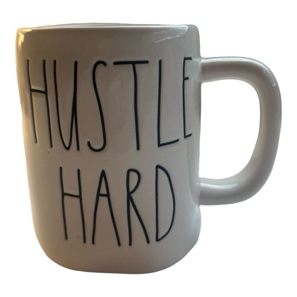 Rae Dunn Hustle Hard Coffee Mug White Ceramic Novelty Cup